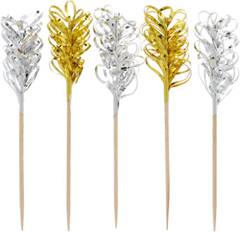 90x Decoratie prikkers goud zilver - Cocktailprikkers