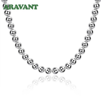 925 Silver Jewelry 4mm 6mm 8mm 10mm Bead Chains Choker Necklace Collares Bijoux Femme