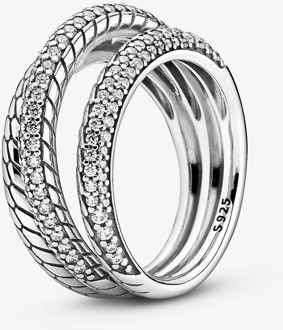 925 Sterling Silver 2020 New Autumn Triple Band Pavé Snake Chain Pattern Ring For Women Brand Original Rings Jewelry Gift