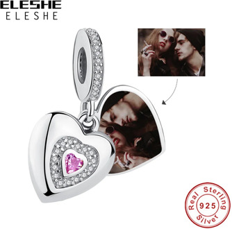 925 Sterling Silver Bead Forever Love Heart Pendant Charm Fit Original Pandora Bracelet Personalized Custom Photo DIY Jewelry