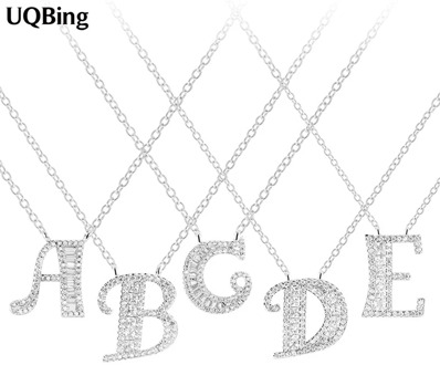 925 Sterling Silver Cubic Zirconia Crystal 26 Initial Name Letter Pendant Necklaces DIY Custom Jewelry Gift
