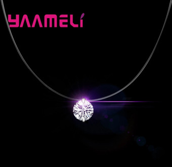 925 Sterling Silver Dazzling Zircon Necklace Invisible Transparent Fishing Line Pendant Chokers Collar Jewelry For Women