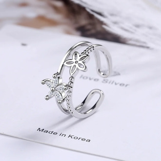 925 Sterling Silver Double Layer Zircon Flower Finger Rings For Women Girls Statement Wedding Jewelry Adjustable Size jz478