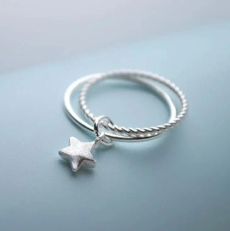 925-sterling-silver Double Star Open Rings For Women Fashion Girl Hypoallergenic Sterling Silver Jewelry VRS2041