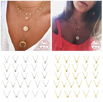 925 Sterling Silver Initial Letter Pendant Necklace For Woman Daughter A-Z Alphabet Collares Mujer Fine Jewelry Christmas Gifts