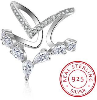 925 Sterling Silver Irregular Double Layer Zirconia Ring For Women Anillos Resizable Rings Bague S-r172