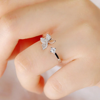 925 Sterling Silver Luxury Crystal Butterfly Rings for Women Jewelry Fashion Open Adjustable Finger Ring