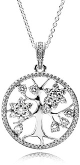 925 Sterling Silver Necklace Family Tree With Clear Cubic Zirconia Pendant Necklaces For Women Wedding Gift Europe Diy Jewelry