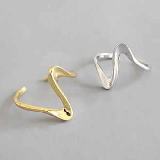 925 Sterling Silver Open Rings Korean Twisted wave silver Gold Color anel Finger Ring For Women Statement Adjustable