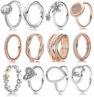 925 Sterling Silver Original 1:1 Rose Eternity Entwined Two-tone Signature Stackable Love Hearts Femal Ring DIY Fashion Jewelry