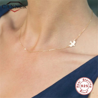 925 Sterling Silver Peace Pigeon Choker Necklace for Women Simple Gold Free bird Necklace Clavicle Chains Women Fashion Jewelry
