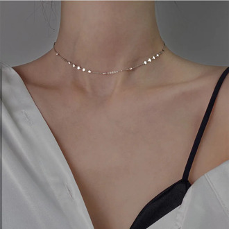 925 Sterling Silver Peach Heart Choker Necklace Clavicle Chain Short Choker Necklace For Women Fine Jewelry Brithday Gift
