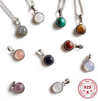 925 Sterling Silver Pendant Natural Malachite Labradorite Crystal Agate Opal Moonstone Gem Necklace Women Fashion Jewelry Making