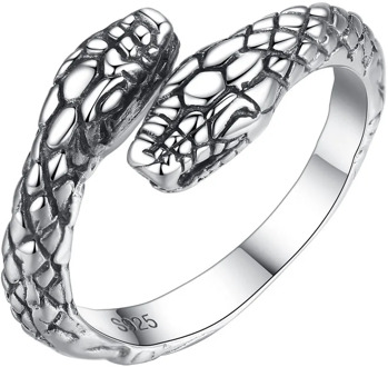 925 Sterling Silver Vintage Double Snake Head Thai Silver Ladies Finger Rings Jewelry Unisex Open Adjustable Size Ring Man