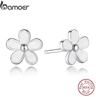 925 Sterling Zilver Lieveling Daisy Stud Earring Wit Emaille Met Clear Cz Compatibel Met Sieraden Speciale Winkel PAS409