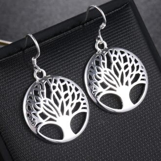 925 Sterling Zilver Life Tree Hanger Oorbel Ketting Set Voor Vrouw Wedding Engagement Charm Sieraden Earrings