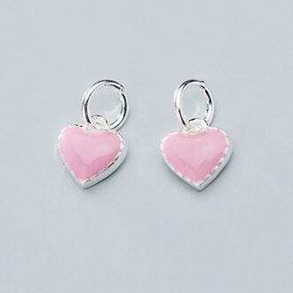 925 Sterling Zilver Sweet Roze Vrouwen Kleine Bedels 8X8Mm Ketting/Armbanden Bengelen Zilveren Hart Hangers Diy liefde Sieraden Maken
