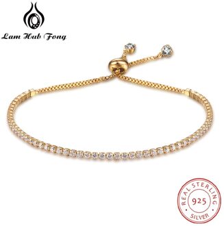 925 Sterling Zilver Zirconia Armbanden Tennis Verstelbare Gouden Ketting Armband Fijne Sieraden Vrouwen (Lam Hub Fong)