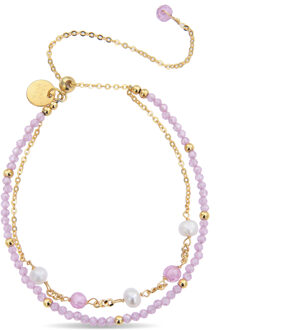 925 Sterling zilveren armband met roze kristal afgewerkt in 18K geel goud - Rius - maat