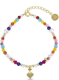 925 Sterling Zilveren Armband met Veelkleurig Kristal in 18K Geel Goud - Nymox - maat