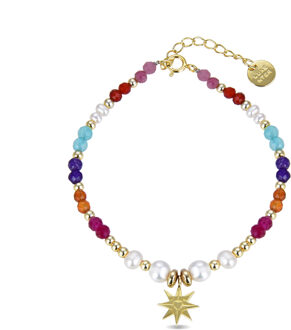 925 Sterling Zilveren Armband met Veelkleurig Kristal in 18K Geel Goud - Shasha - One Size