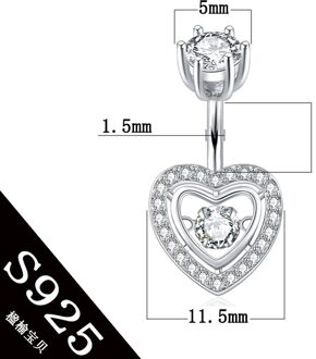 925 sterling zilveren lichaam sieraden vrouwen hart belly button ring zirkoon niet allergisch pure echte body piercing sieraden PIN length 6mm