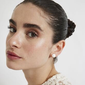 925 Sterling zilveren oorbellen met gerhodineerde witte parel - Mayhi