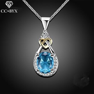 925 Sterling zilveren Sieraden Water Ketting & Hanger Blue Stone CZ Engagement Wedding Ketting voor Party Accessoires CCN101