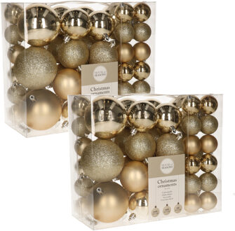 92x stuks kunststof kerstballen champagne 4, 6 en 8 cm - Kerstbal Champagnekleurig