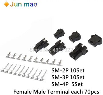 95Pcs 25set JST SM Connector Plug Pitch 2.54MM Female and Male Housing + Terminals SM-2P SM-2R JST SM2.54 2Pin 3Pin 4Pin Package