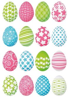 96x Gekleurde paaseieren stickers met decoratieve print - kinderstickers - stickervellen - knutselspullen