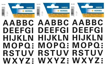 96x Letters plak stickers - zwart - 15 mm - Stickervellen met alfabet letters zwart - Alfabet