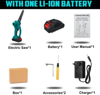 98/68V Mini Elektrische Kettingzaag 6 Inch Elektrische Kettingzaag Draagbare Elektrische Snoeizaag Elektrische Zagen Houtbewerking Met 1/2 Batterij 68vf met 1 accu / EU