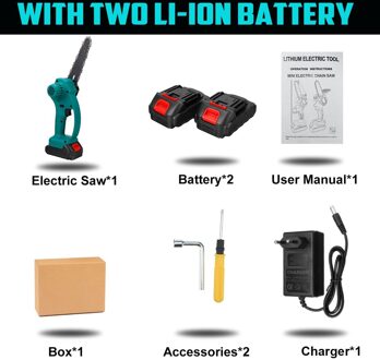98/68V Mini Elektrische Kettingzaag 6 Inch Elektrische Kettingzaag Draagbare Elektrische Snoeizaag Elektrische Zagen Houtbewerking Met 1/2 Batterij 68vf met 2 accu / EU