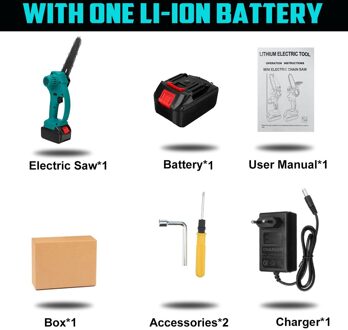 98/68V Mini Elektrische Kettingzaag 6 Inch Elektrische Kettingzaag Draagbare Elektrische Snoeizaag Elektrische Zagen Houtbewerking Met 1/2 Batterij 98vf met 1 accu / VS