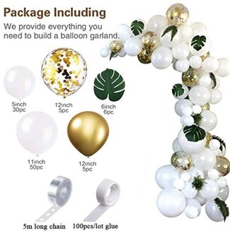 98Pcs Ballon Garland Arch Kit, Wit Goud Confetti Ballonnen, Kunstmatige Palm Bladeren 6 Stuks, ballonnen Voor Bruiloft Decoratie