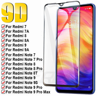 9D 9H Tempered Glass For Xiaomi Redmi Note 7 8 8T 9 Pro 9S Full Cover Screen Protector On For Redmi 9 9A 9C 8 8A 7 7A Glass Film
