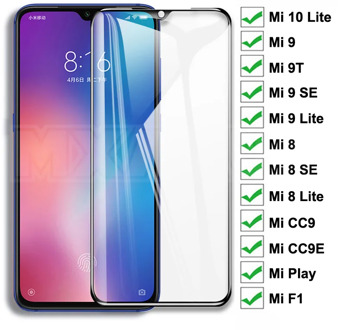 9D Full Cover Protective Glass For Xiaomi Mi 10 9 8 Lite Pocophone F1 Screen Protector Mi 9 8 SE CC9 CC9E Play Tempered Glass