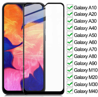 9D Full Tempered Glass On For Samsung Galaxy A10 A20 A30 A40 A50 A60 A70 Screen Protector A80 A90 M10 M20 M30 M40 Glas Film Case