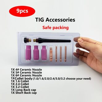 9Pcs Argon Tig Lastoorts Verbruiksartikelen Argon Arc Accessoires Tig Kits Voor Sr Wp 17 18 26 collet body 2.0mm