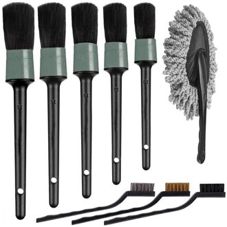 9Pcs Auto Detaillering Borstel Set Auto-interieur Reiniging Kit Bevat 5 Detail Borstels, 3 Draad Borstel, 1 Auto Stofdoek Borstel