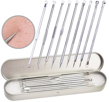 9pcs Blackhead Comedone Acne Pimple Blemish Extractor Blackhead Remover Pore Cleanser Acne Remover Needle/Crochet Hook Skin Care
