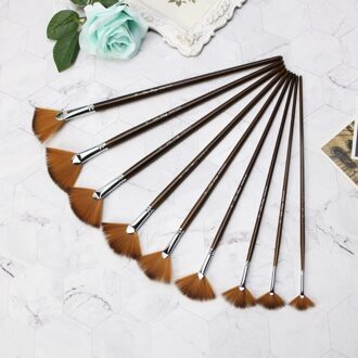 9Pcs Fan Shape Brush Schilderen Pen Set Nylon Haar Acryl Aquarel Art Supplies