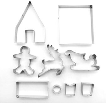 9Pcs Kerst Cookie Peperkoek Huis Mallen Bakvormen Cookie Tool Biscuit 3D Gebak Cake Dessert Decoratie Gereedschappen