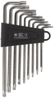 9PCS L-shape Hex key Set Torx Star Hex Wrench Tool Set with Holes Hardware Tool Kit - Silver + Black Clip T6,T7,T8,T9,T10,T15,T2