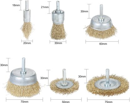 9Pcs Messing Gecoat Staalborstel Wiel En Cup Borstel Set Met 1/4-Inch Shank 9 Maten Gecoate Draad boor Borstel Set Perfect Voor Verwijdering 6stk
