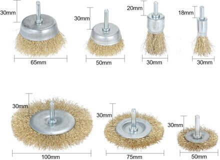 9Pcs Messing Gecoat Staalborstel Wiel En Cup Borstel Set Met 1/4-Inch Shank 9 Maten Gecoate Draad boor Borstel Set Perfect Voor Verwijdering 7stk
