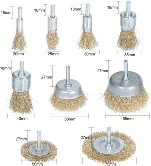 9Pcs Messing Gecoat Staalborstel Wiel En Cup Borstel Set Met 1/4-Inch Shank 9 Maten Gecoate Draad boor Borstel Set Perfect Voor Verwijdering 9stk