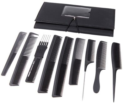 9Pcs Pro Salon Haar Kam Set Professionele Kappers Snijden Kammen Hair Brush Set Met Pouch Holder Case Black Make-Up kit