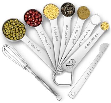 9pcs Rvs Maatbeker Keukenweegschaal Bakken Koken Maatlepels Scoop Theelepels Suiker Meten Gereedschap Set